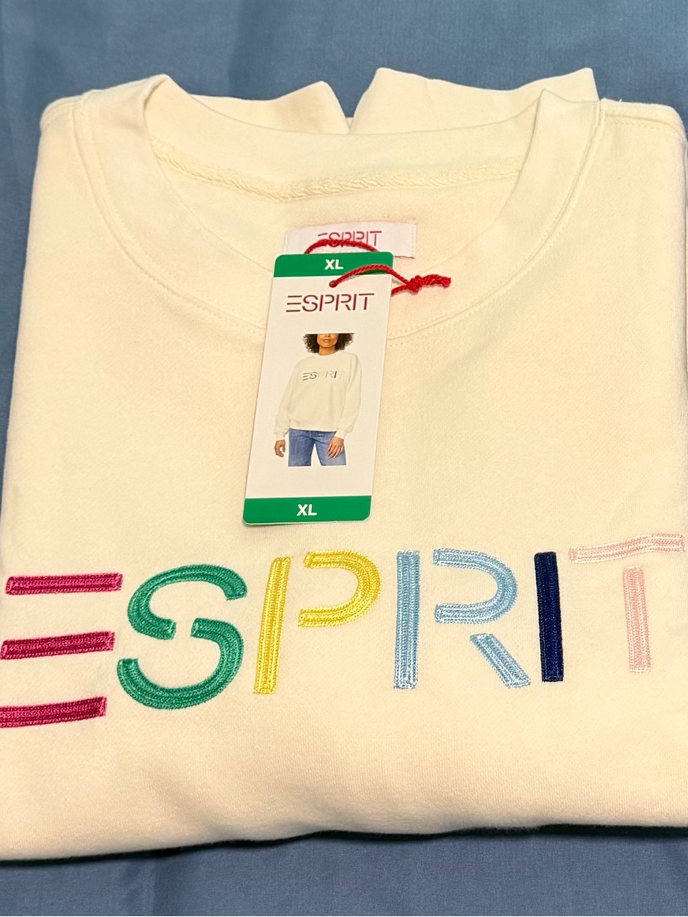Esprit Cream Sweatshirt with Multicolor Embroidered Logo